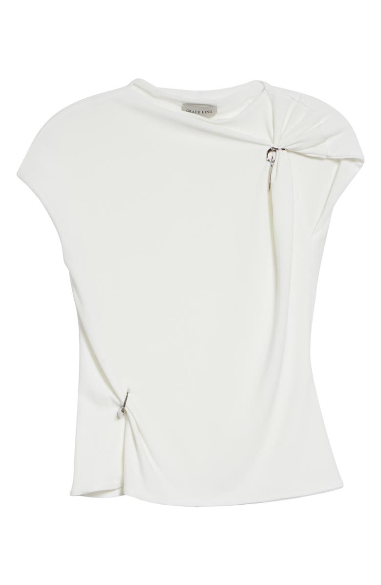 GRACE LING Relic Charms Jersey Mock Neck Top, Alternate, color, White