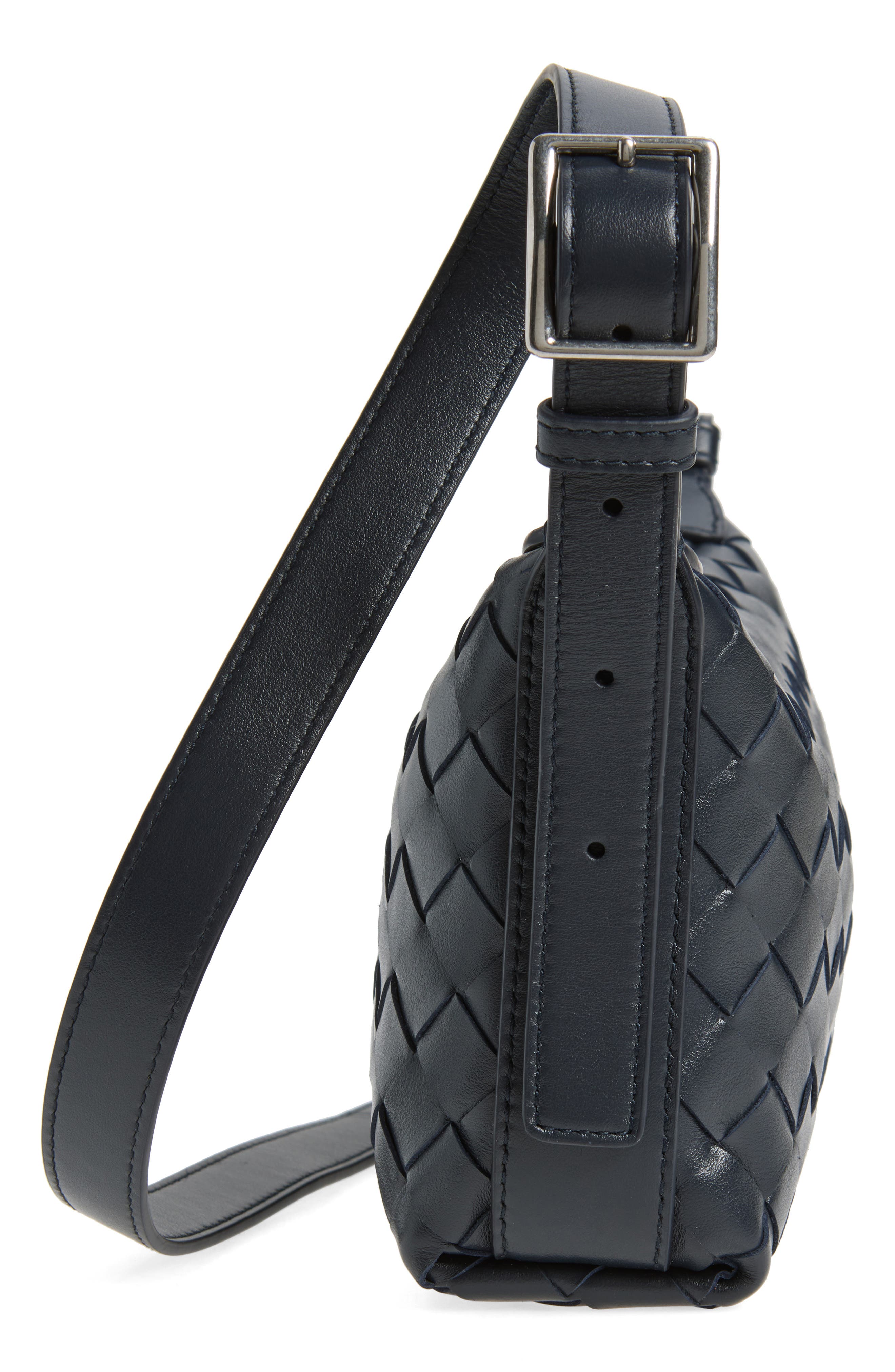 Traveler Intrecciato Leather Crossbody Bag, Alternate, color, 4330 MIDNIGHT-SILVER