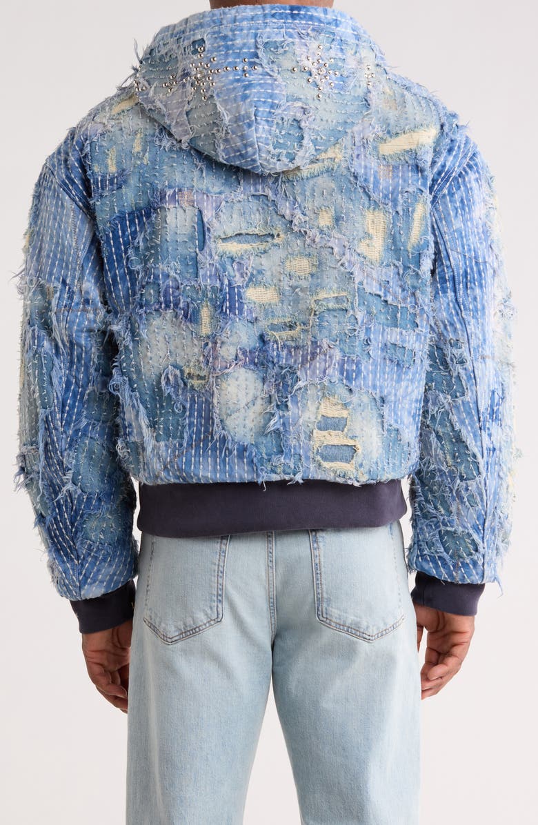 Nothing Grows Overnight Boro Distressed Hooded Denim Jacket, Alternate, color, Blue Wash