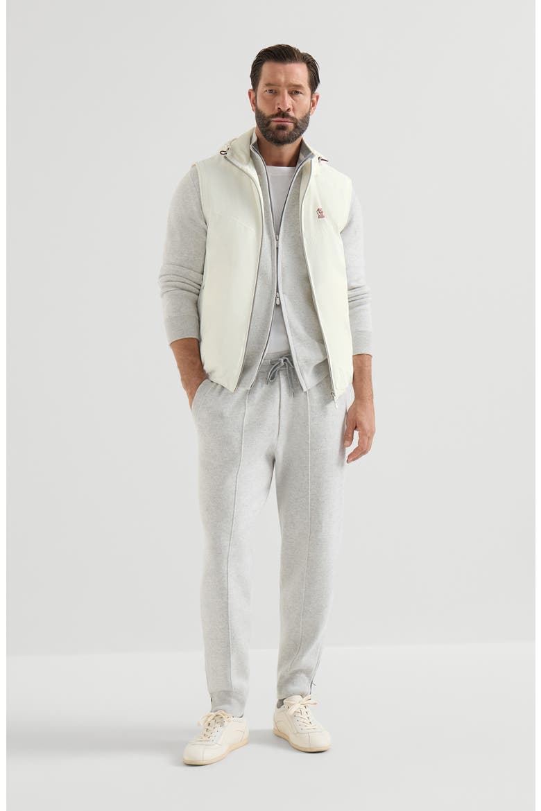 Cashmere double knit cardigan with zipper and logo, Alternate, color, Light Grey