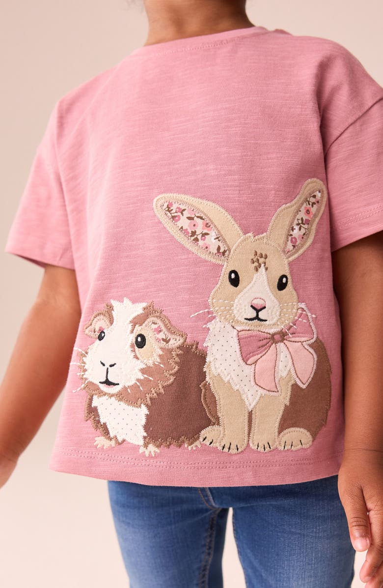NEXT Kids' Animal Appliqué Cotton Graphic T-Shirt, Alternate, color, Pink