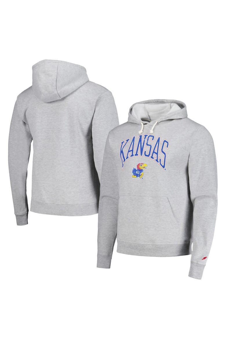 Men's League Collegiate Wear  Heather Gray Kansas Jayhawks Tall Arch Essential Pullover Hoodie, Main, color, Heather Gray