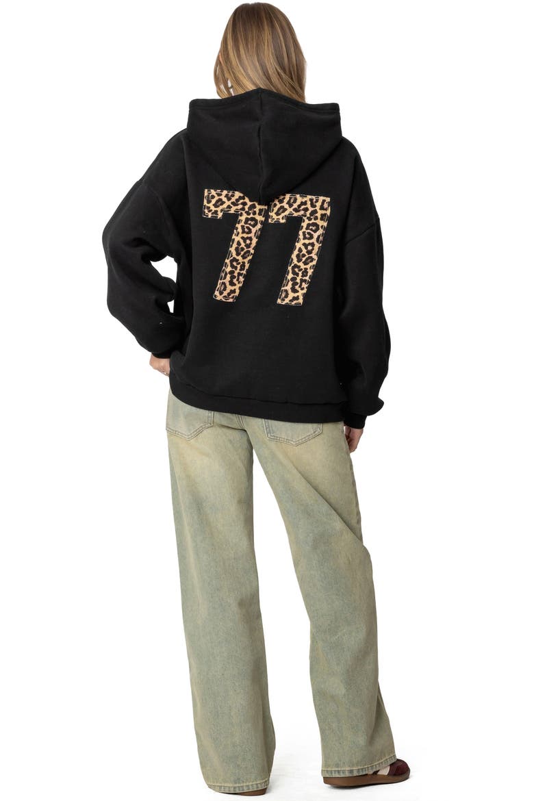 Leopard 77 Oversize Hoodie, Alternate, color, BLACK