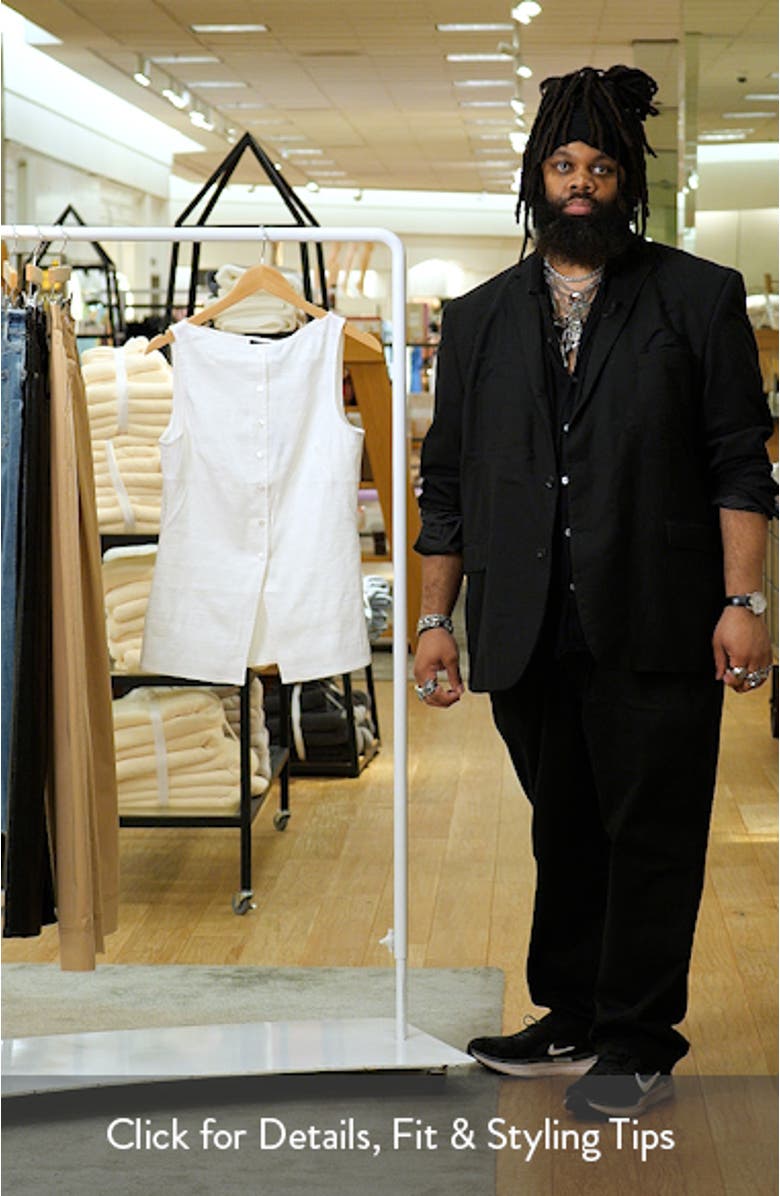 Boatneck Sleeveless Linen Blend Button-Up Shirt, sales video thumbnail