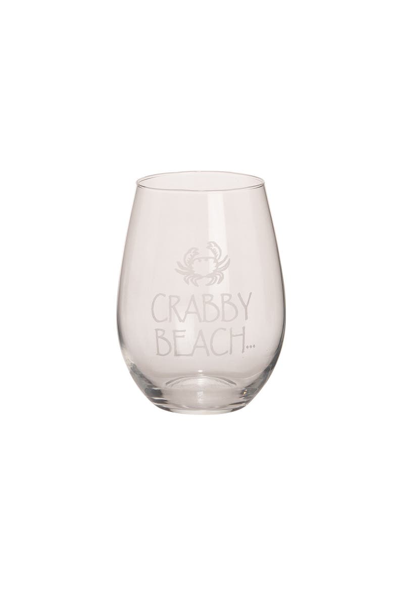 "Crabby Beach" Stemless Wine Glass 12oz, Main, color, White