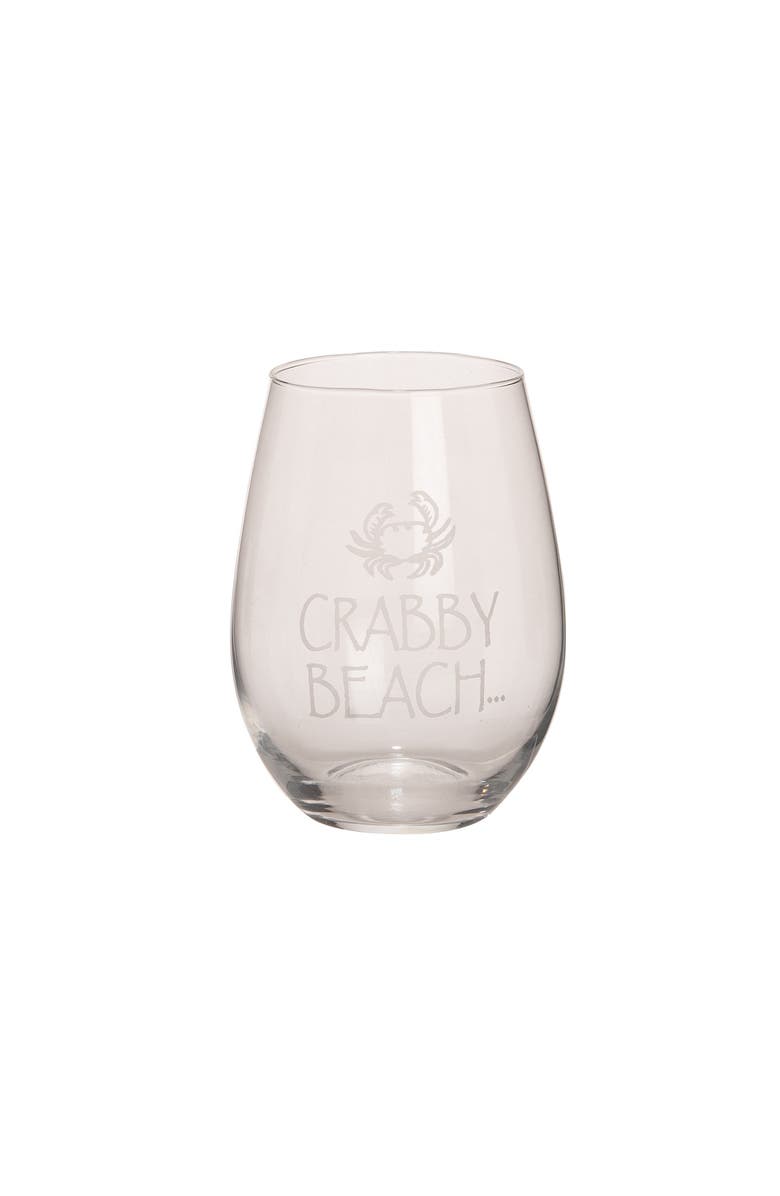 Beachcombers Glass Crabby Beach Stemless Glass, Main, color, White
