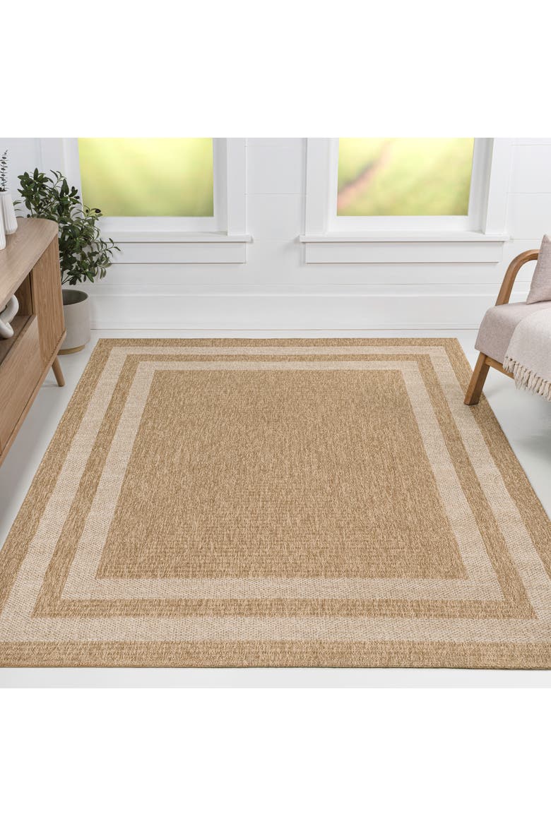 Frenzy Easy Jute Minimalist Boho Inset Border Indoor/Outdoor Area Rug, Alternate, color, Natural/Beige