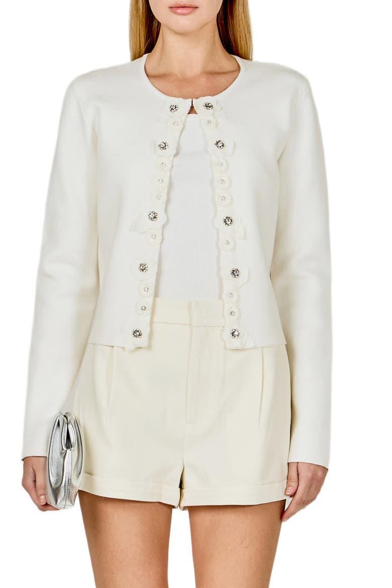 Embellished Floral Appliqué Cardigan, Alternate, color, OFF WHITE