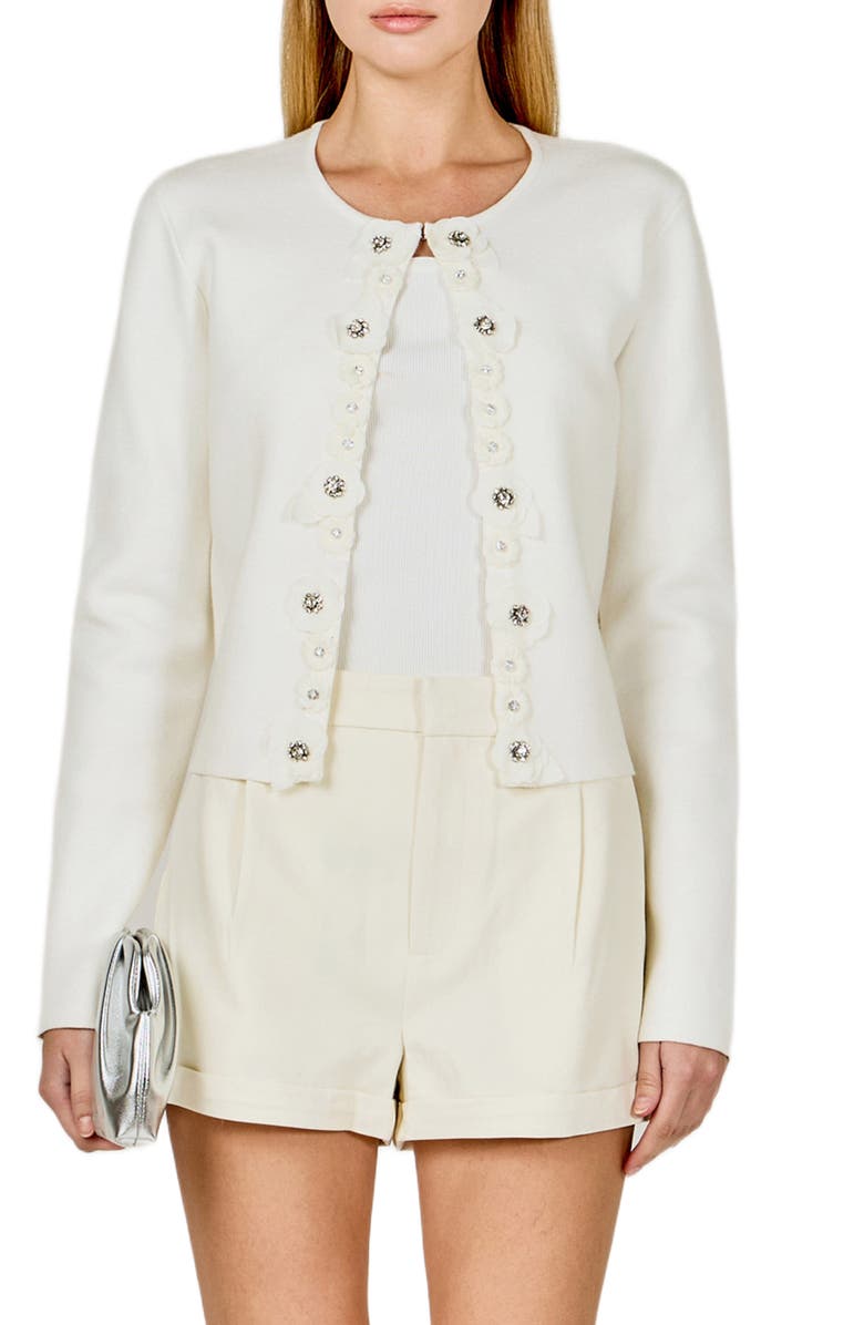 Endless Rose Embellished Floral Appliqué Cardigan, Alternate, color, Off White