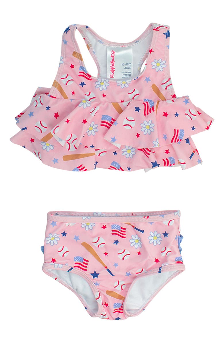 RuffleButts Kids' Play Ball Ruffle Two-Piece Swimsuit, Main, color, 