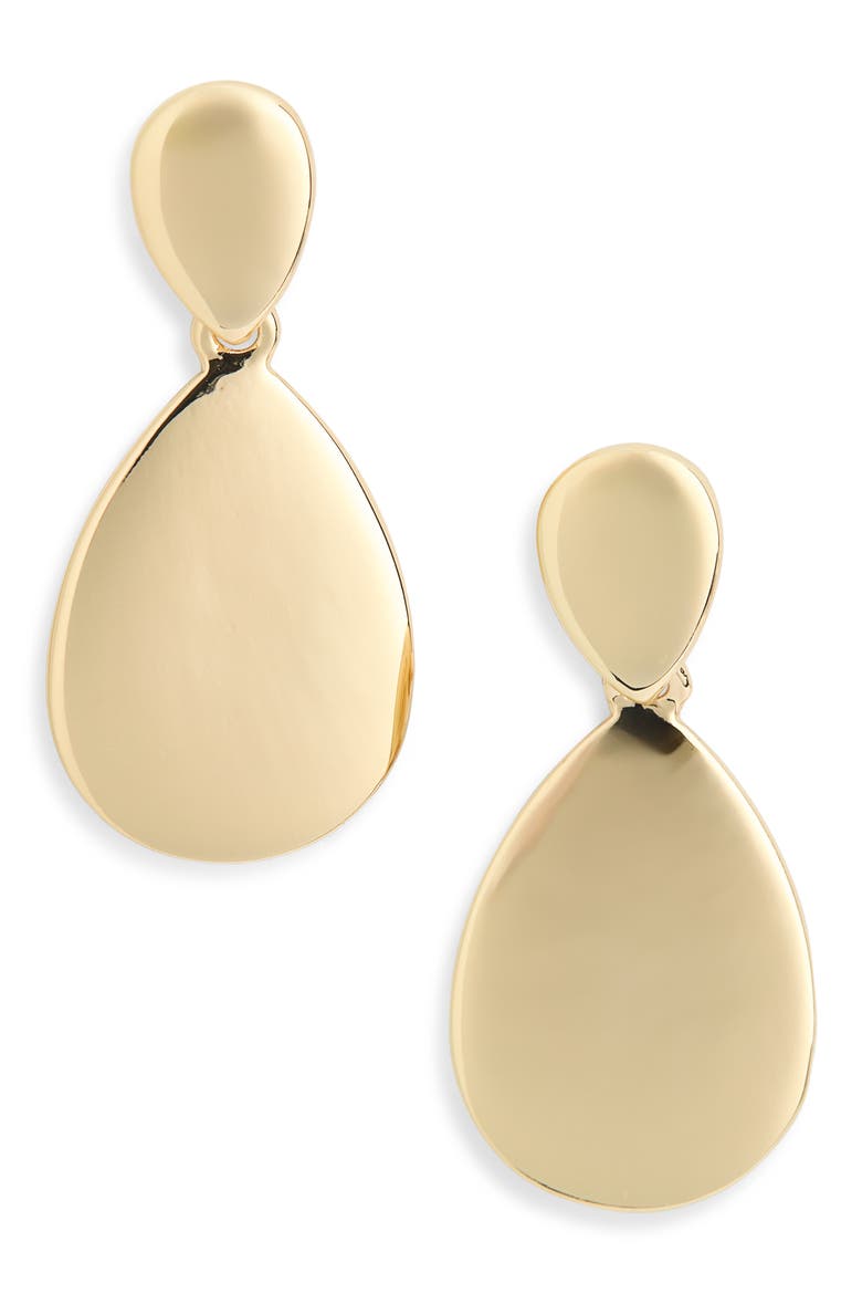 Flat Polished Teardrop Earrings, Main, color, GOLD