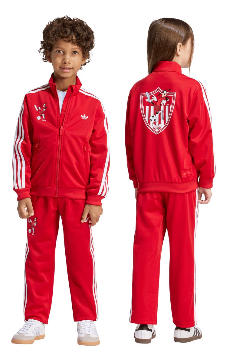 adidas Originals x Disney Kids' Firebird Track Jacket & Pants Set, Alternate, color, Better Scarlet/ White