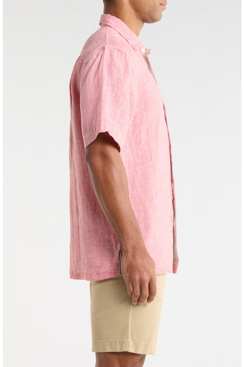 Paradise Breezer Short Sleeve Linen Button-Up Shirt, Alternate, color, RED SUNSET