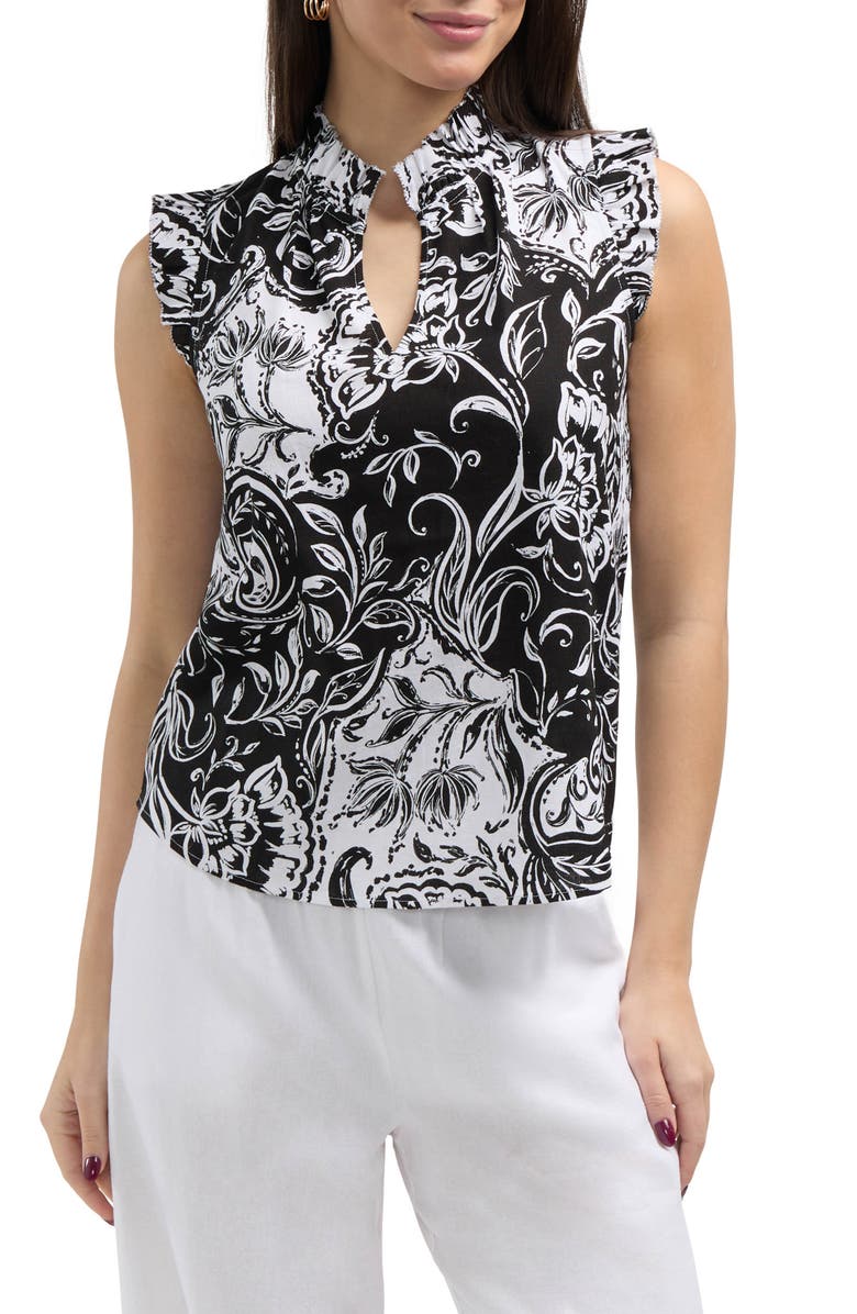 Ellen Tracy Ruffle V-Neck Top, Main, color, 