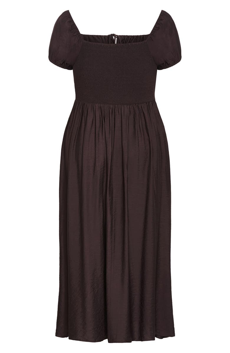 City Chic Abbigail Puff Sleeve Slit Maxi Dress, Alternate, color, Chocolate