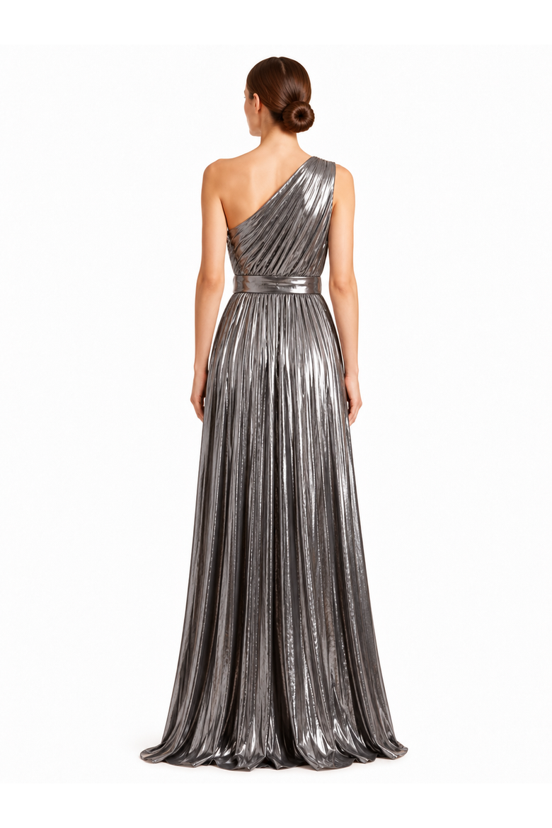 Long Sleeve Gown with Overskirt & High Neck, Alternate, color, Gunmetal