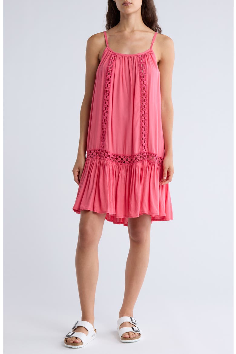 Tonal Lace Scoop Neck Dress, Main, color, CORAL