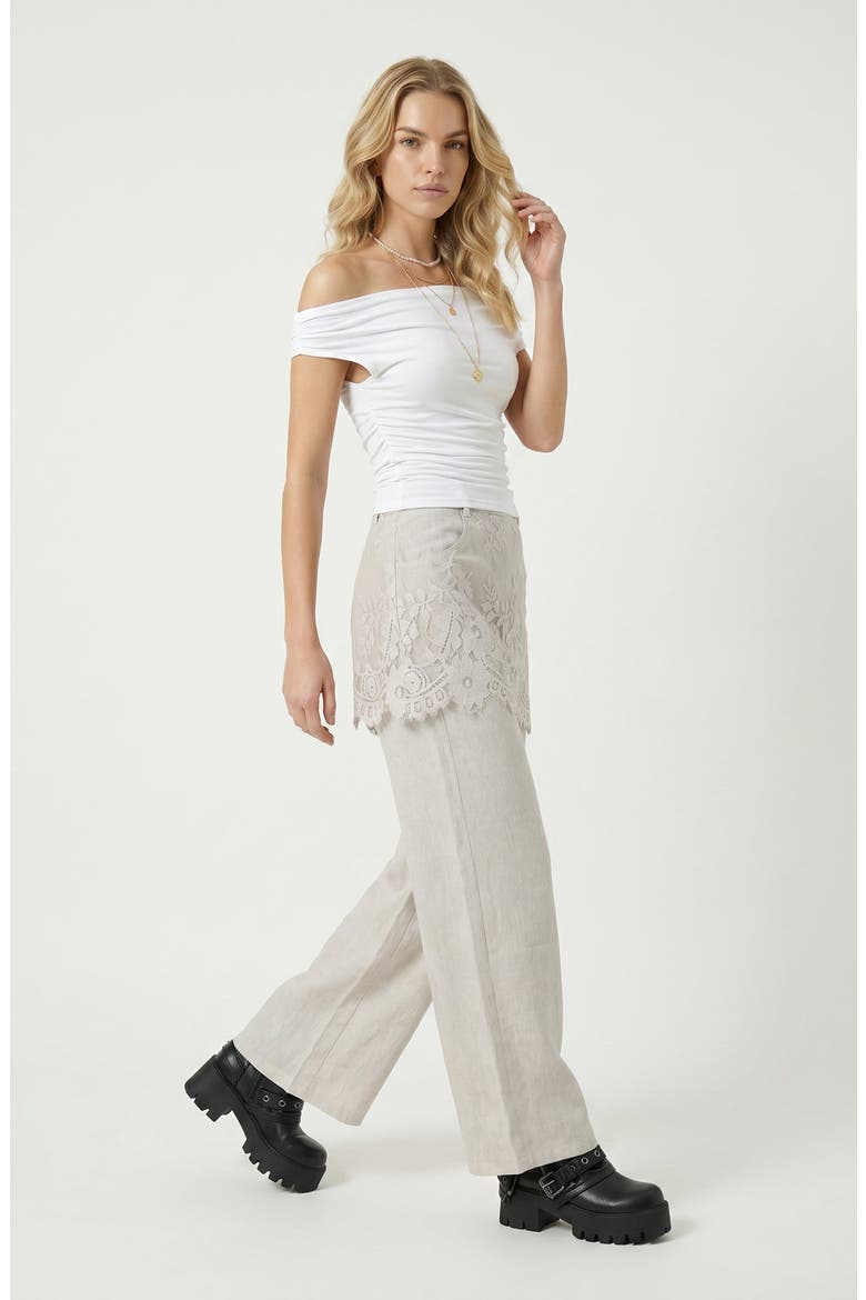 High Waist Lace Embroidered Straight Pants, Alternate, color, Gray