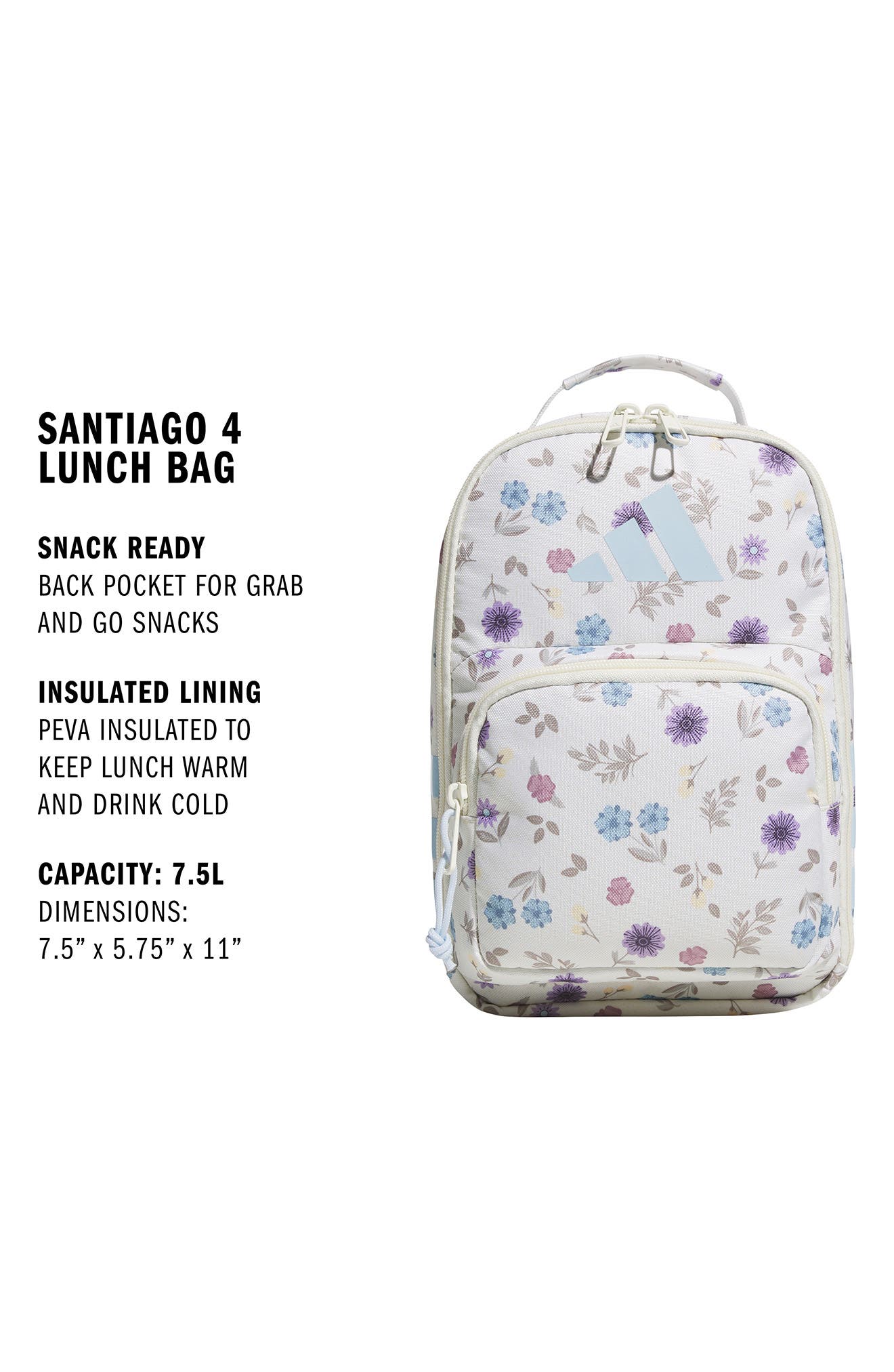 adidas Kids' Santiago Lunch Bag, Alternate, color, In Bloom Floral Warm Vanilla