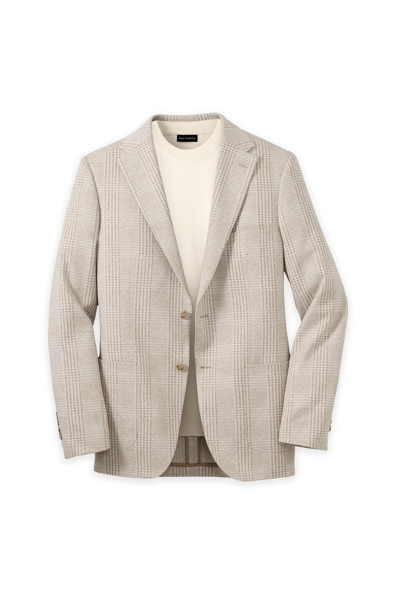 Cotton Blend Plaid Single Breasted Notch Lapel Knit Sport Coat, Main, color, Tan