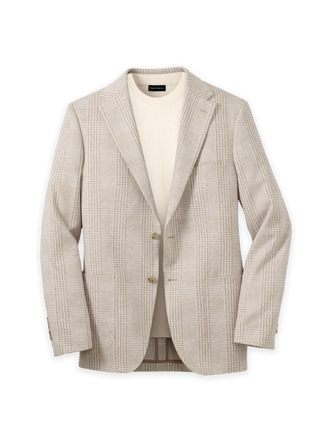 Cotton Blend Plaid Single Breasted Notch Lapel Knit Sport Coat