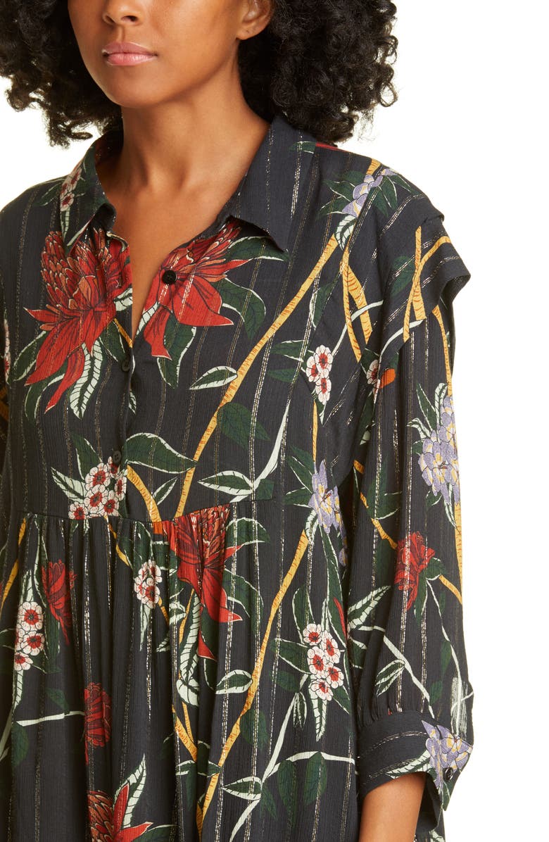 ba&sh Paprika Floral Metallic Stripe Babydoll Shirtdress, Alternate, color, 