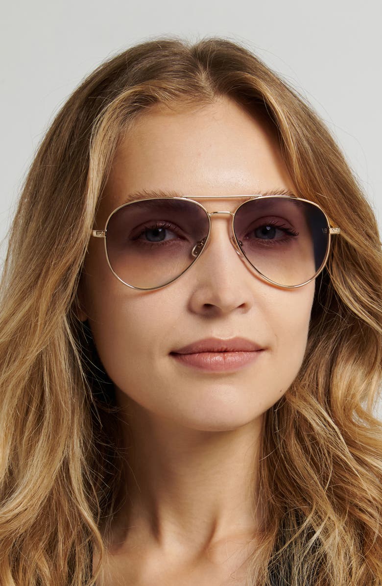 Victoria Beckham 58mm Gradient Pilot Sunglasses, Alternate, color, Gold/ Blue Sf Ar