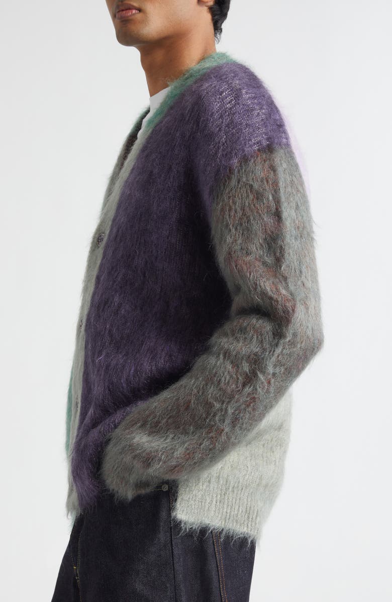 Waste Yarn Project Patti Colorblock Brushed One of a Kind Cardigan, Alternate, color, Green/ Purple Multi