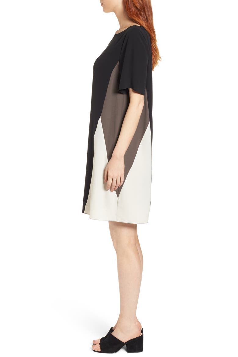 Colorblock Silk Georgette Crepe Dress, Alternate, color, BLACK