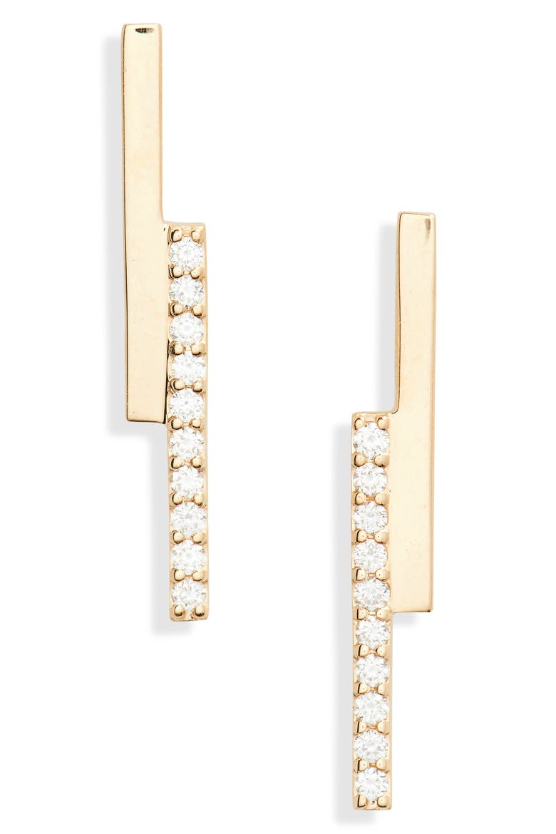 14K Gold Diamond Bar Linear Earrings, Main, color, YELLOW GOLD