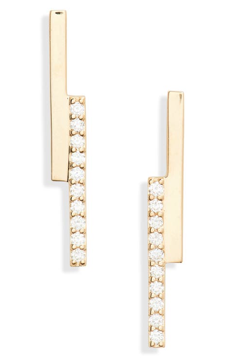 14K Gold Diamond Bar Linear Earrings