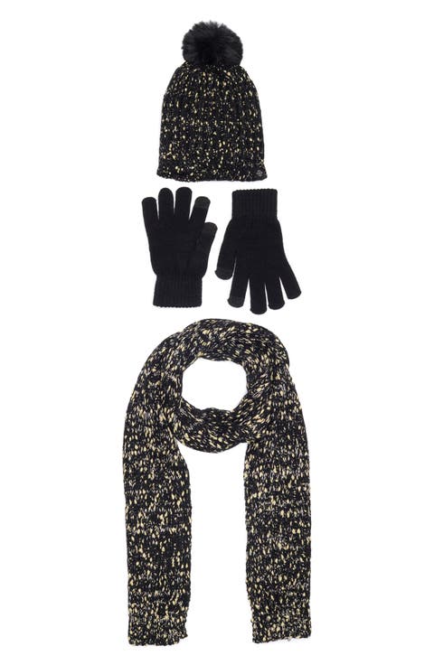 3-Piece Metallic Scarf, Beanie & Gloves Set