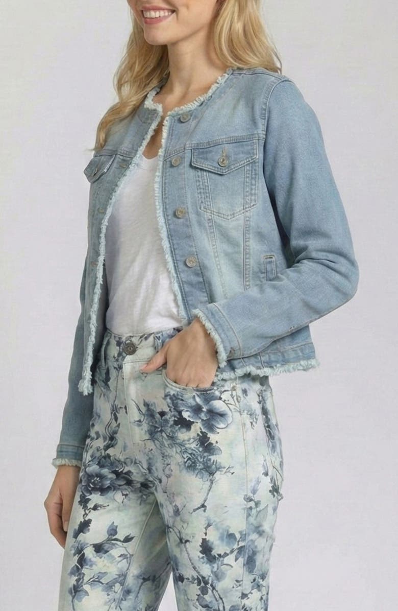 APNY Frayed Collarless Denim Jacket, Alternate, color, Light Indigo
