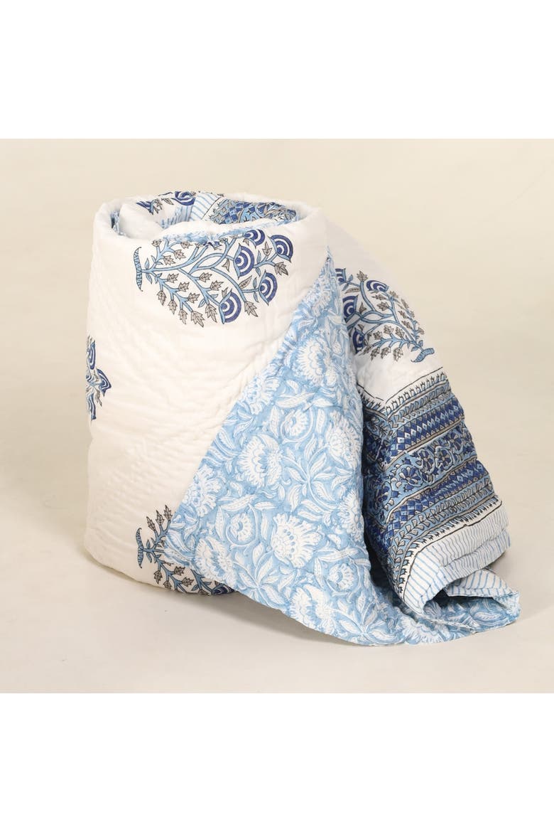 Blockprinted Reversible Quilt, Main, color, Blue Mist