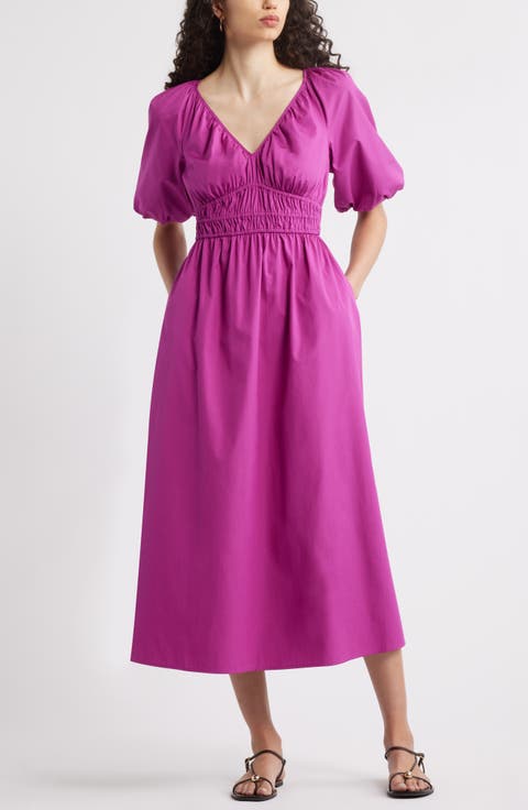 Puff Sleeve Cotton Poplin Dress