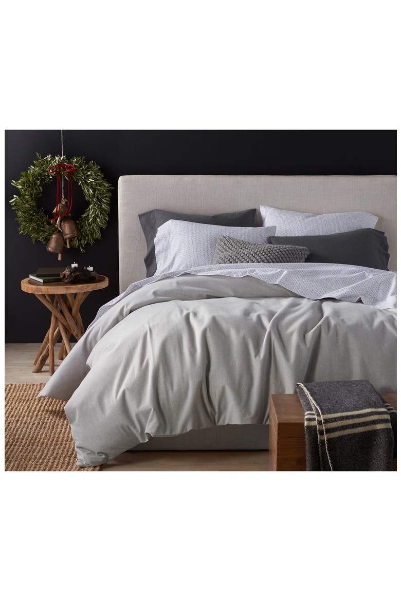 Cloud Brushed Organic Cotton Flannel Sheet Set, Alternate, color, PALE GRAY HEATHER