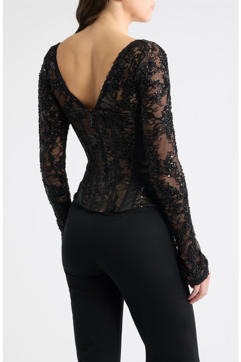Charelle Embellished Lace Corset Top, Alternate, color, BLACK