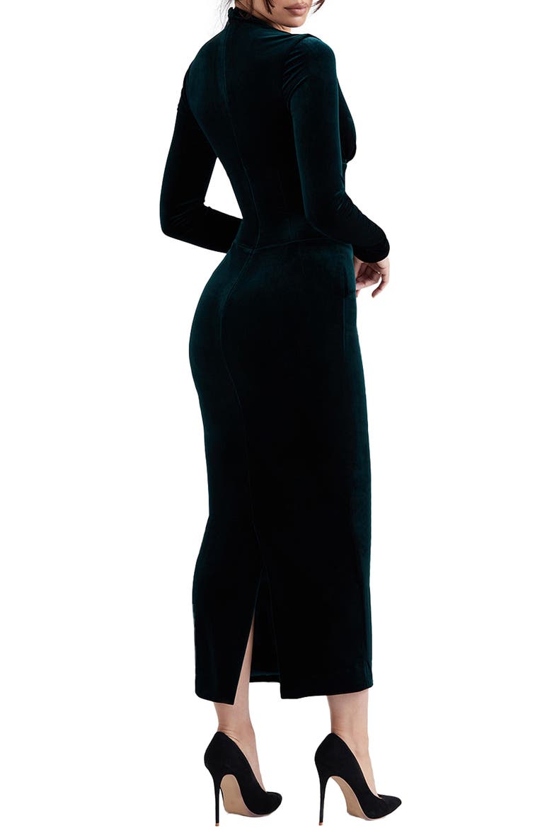 Arabella Plunge Neck Long Sleeve Velvet Corset Dress, Alternate, color, FOREST