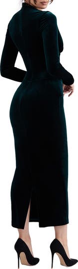 Arabella Plunge Neck Long Sleeve Velvet Corset Dress