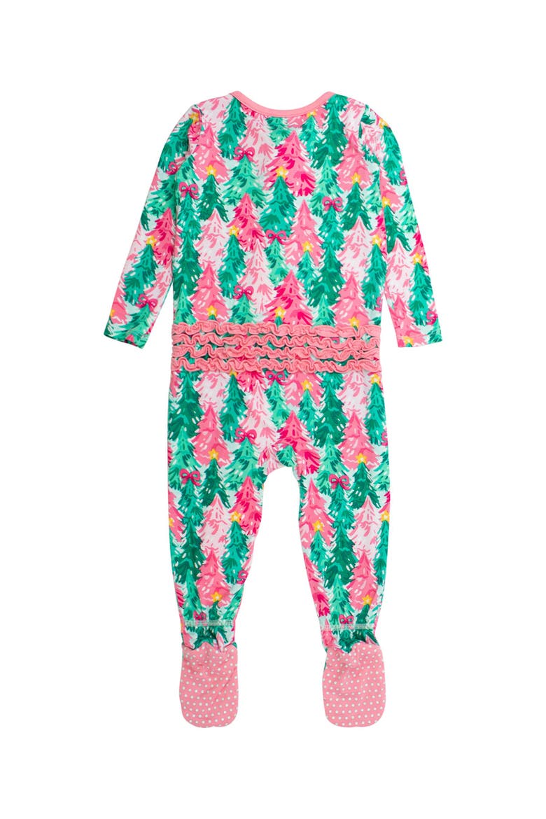 SoftSnooze Girls Holiday Ruffle One Piece Footie Pajamas, Alternate, color, Pink Jolly Grove