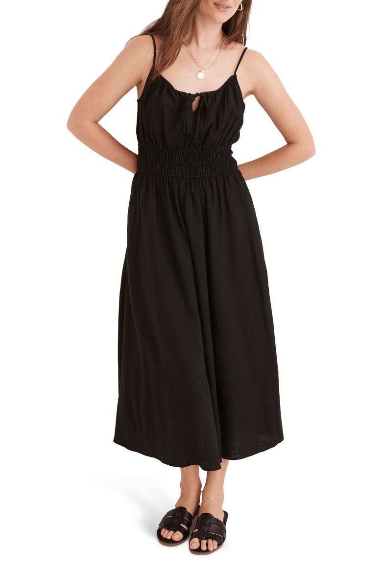 Hartford Shirred Waist Midi Dress, Main, color, TRUE BLACK