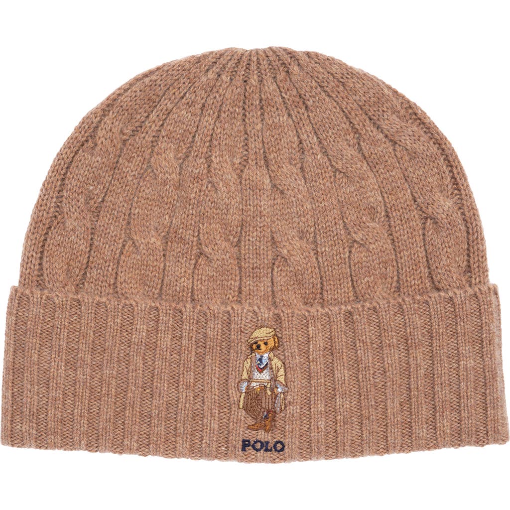 Polo Ralph Lauren Charles Bear Cable Beanie In Brown