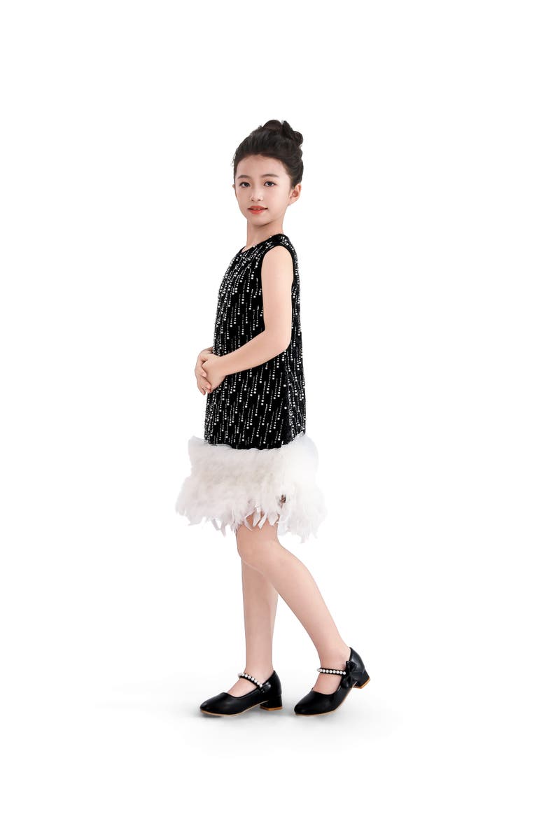 Feathered Glam Dress, Alternate, color, Black