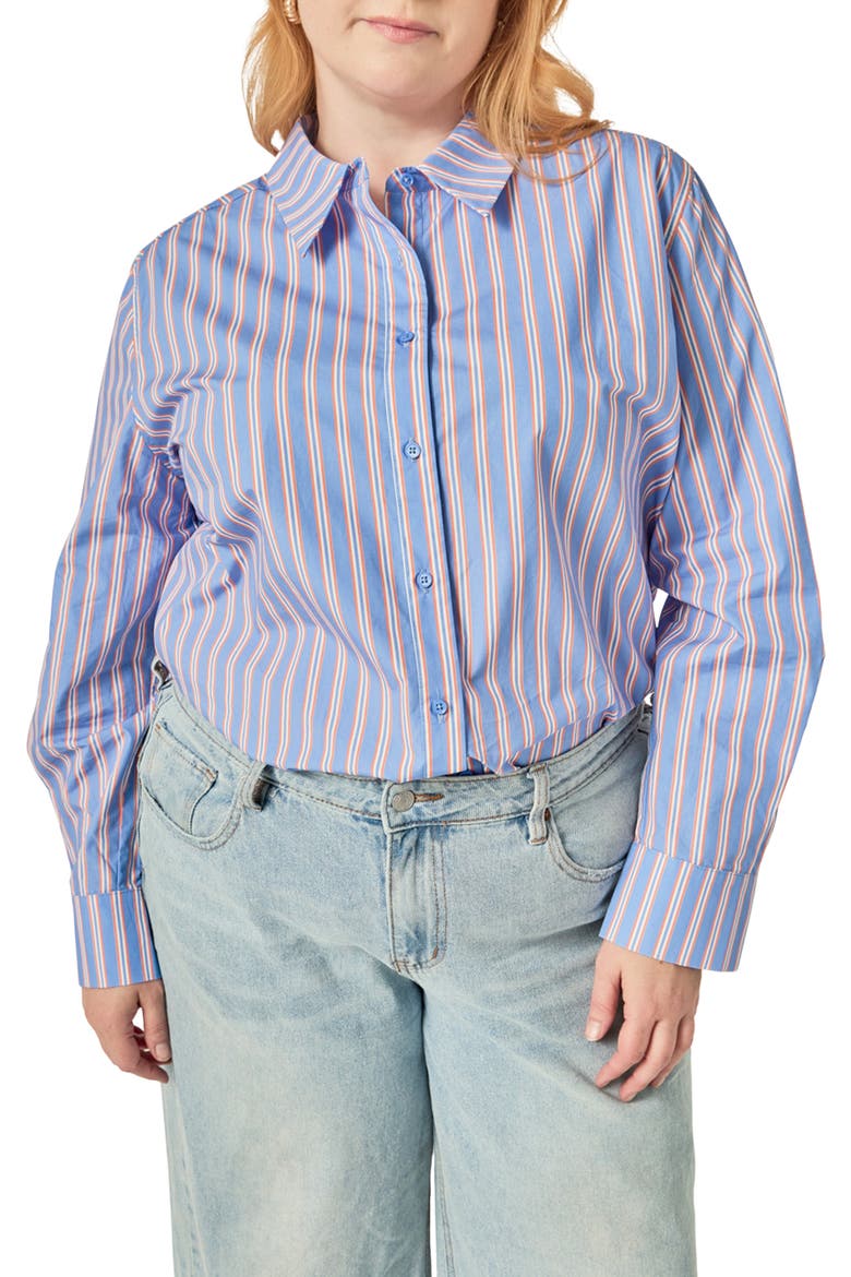 Striped Cotton Shirt, Main, color, BLUE/ ORANGE