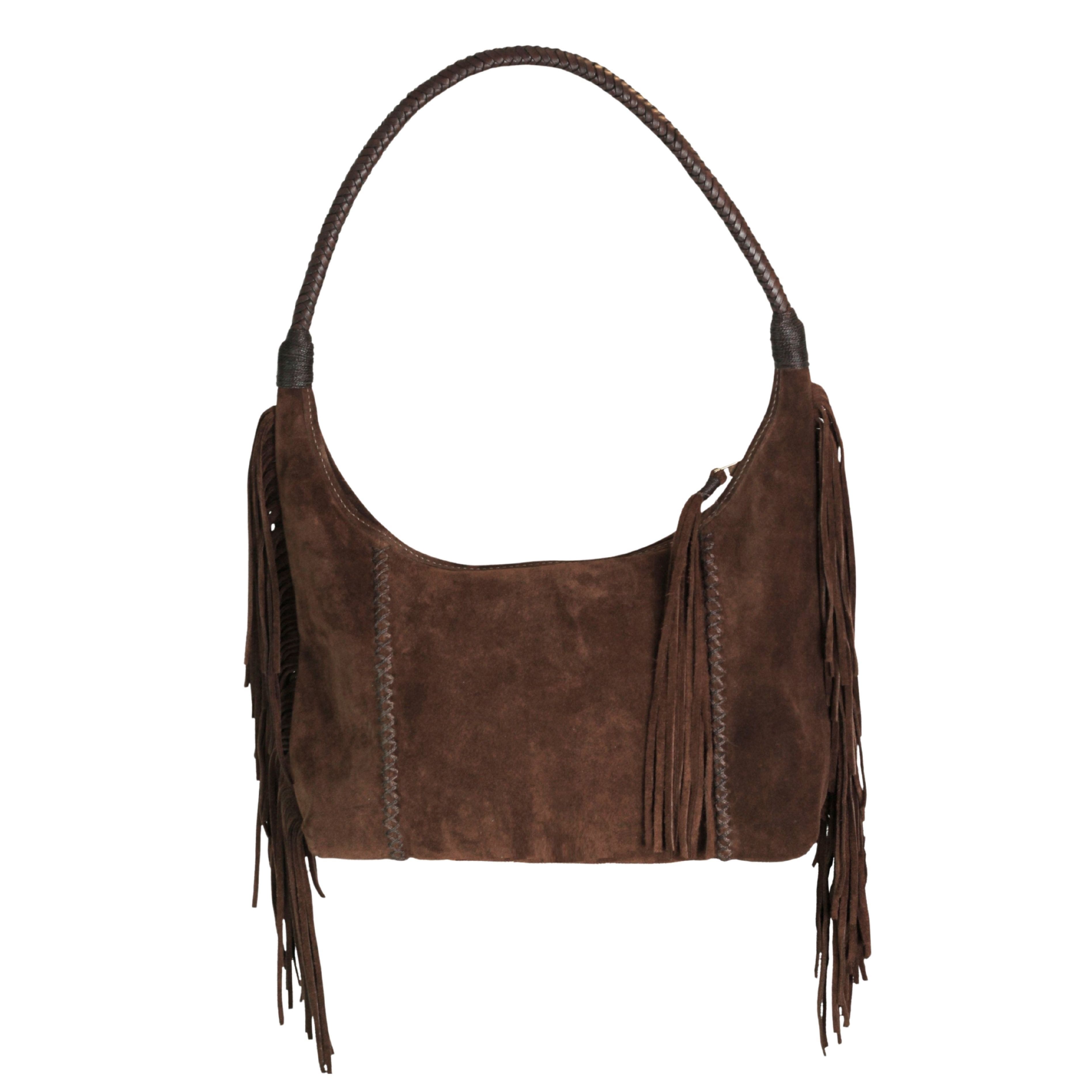 Carlos Falchi Fringe Suede Hobo Bag, Alternate, color, Cocoa