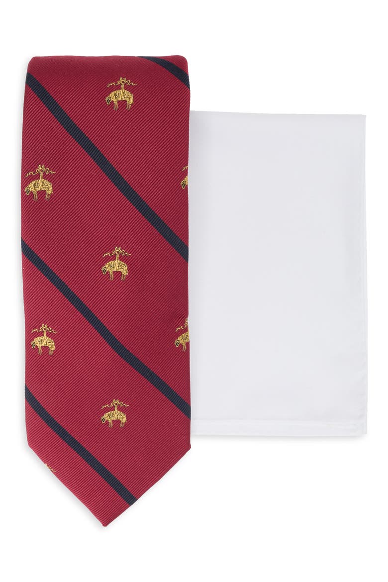 Silk Blend Tie and Pocket Square Set, Main, color, BURGUNDY