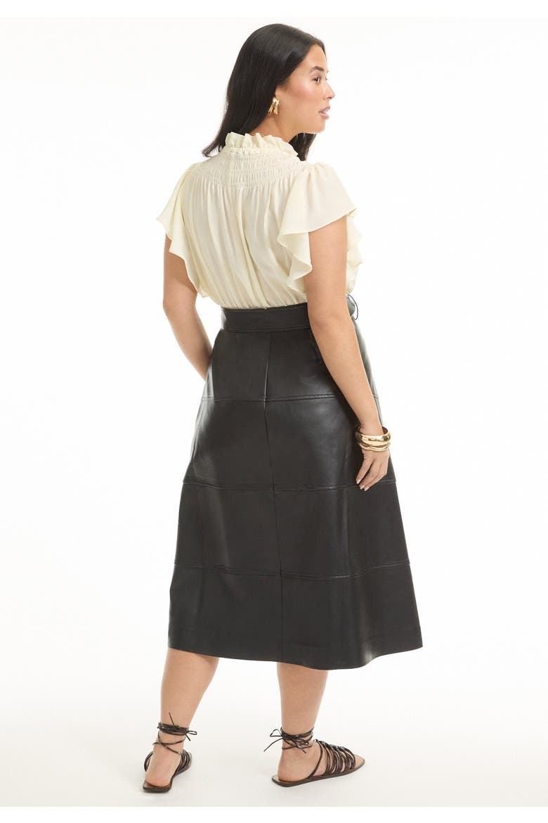 Paneled Faux Leather Midi Skirt, Alternate, color, BLACK ONYX