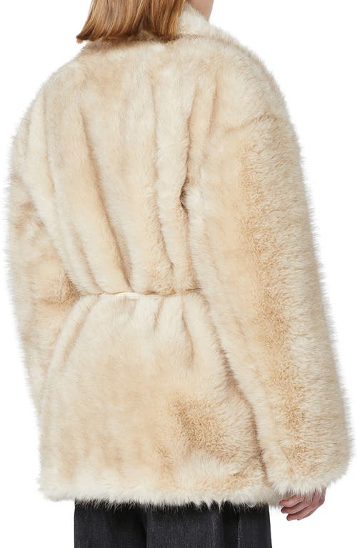 Sportmax Belted Faux Fur Coat With Long Sleeves In Neutral