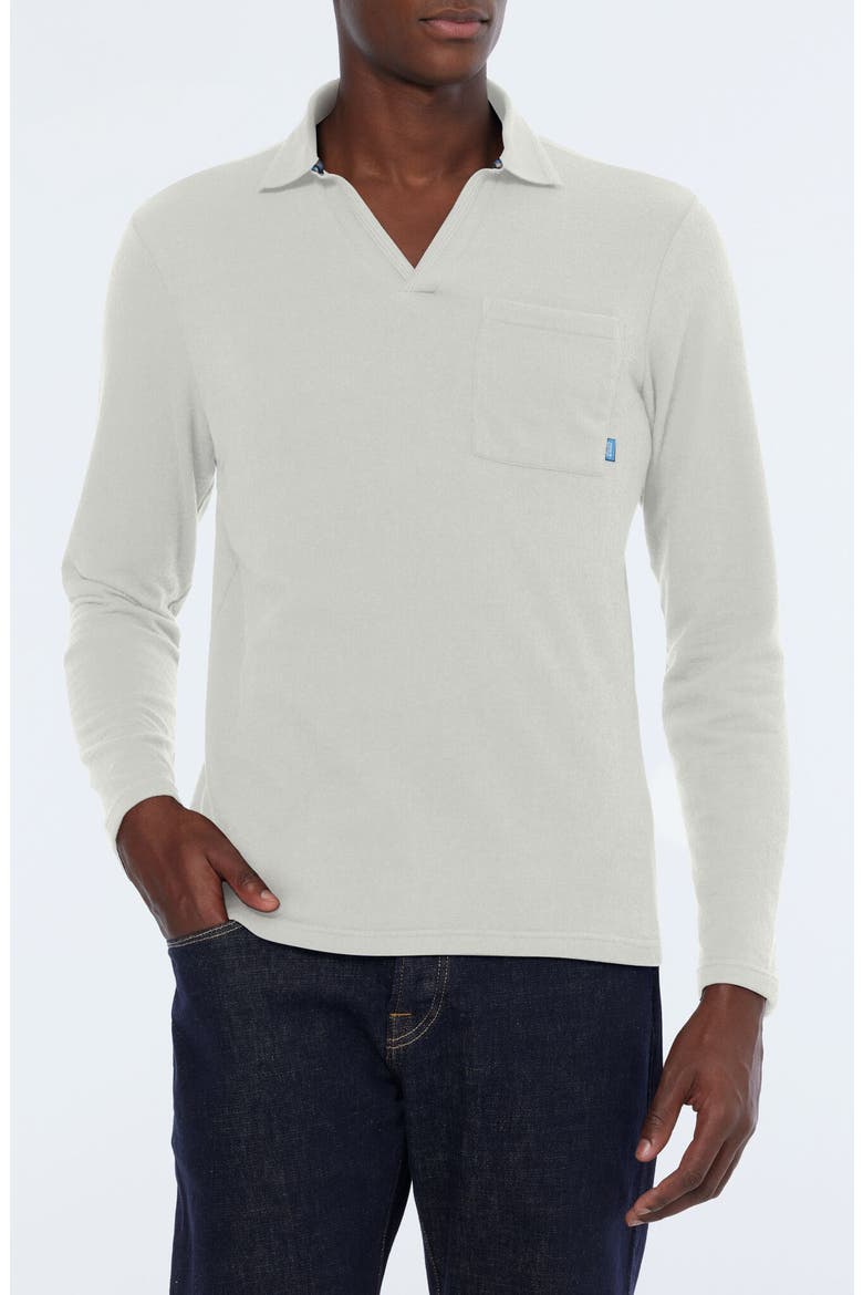 Relaxed Fit Long Sleeve Cotton Johnny Collar Polo, Main, color, SWAN