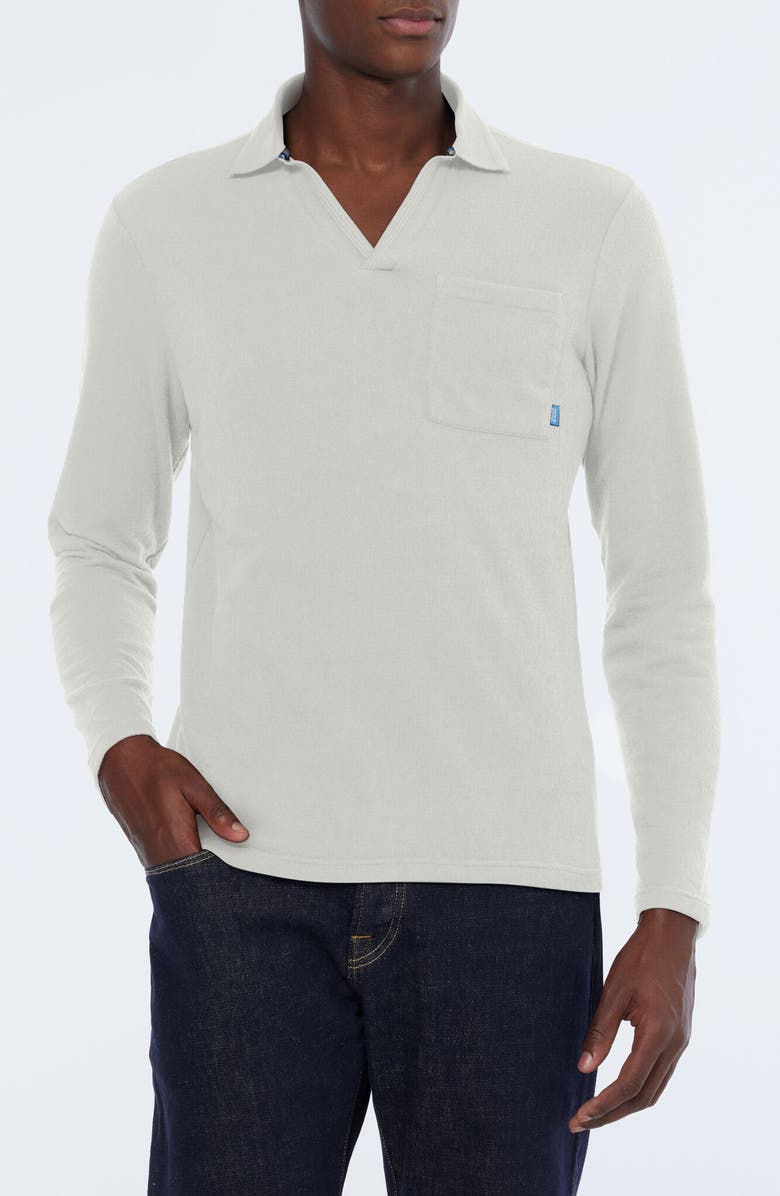 Scotch & Soda Relaxed Fit Long Sleeve Cotton Johnny Collar Polo, Main, color, Swan